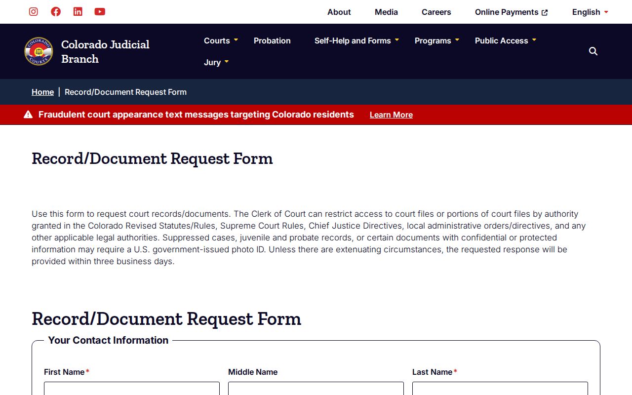 Boulder County warrant record request form