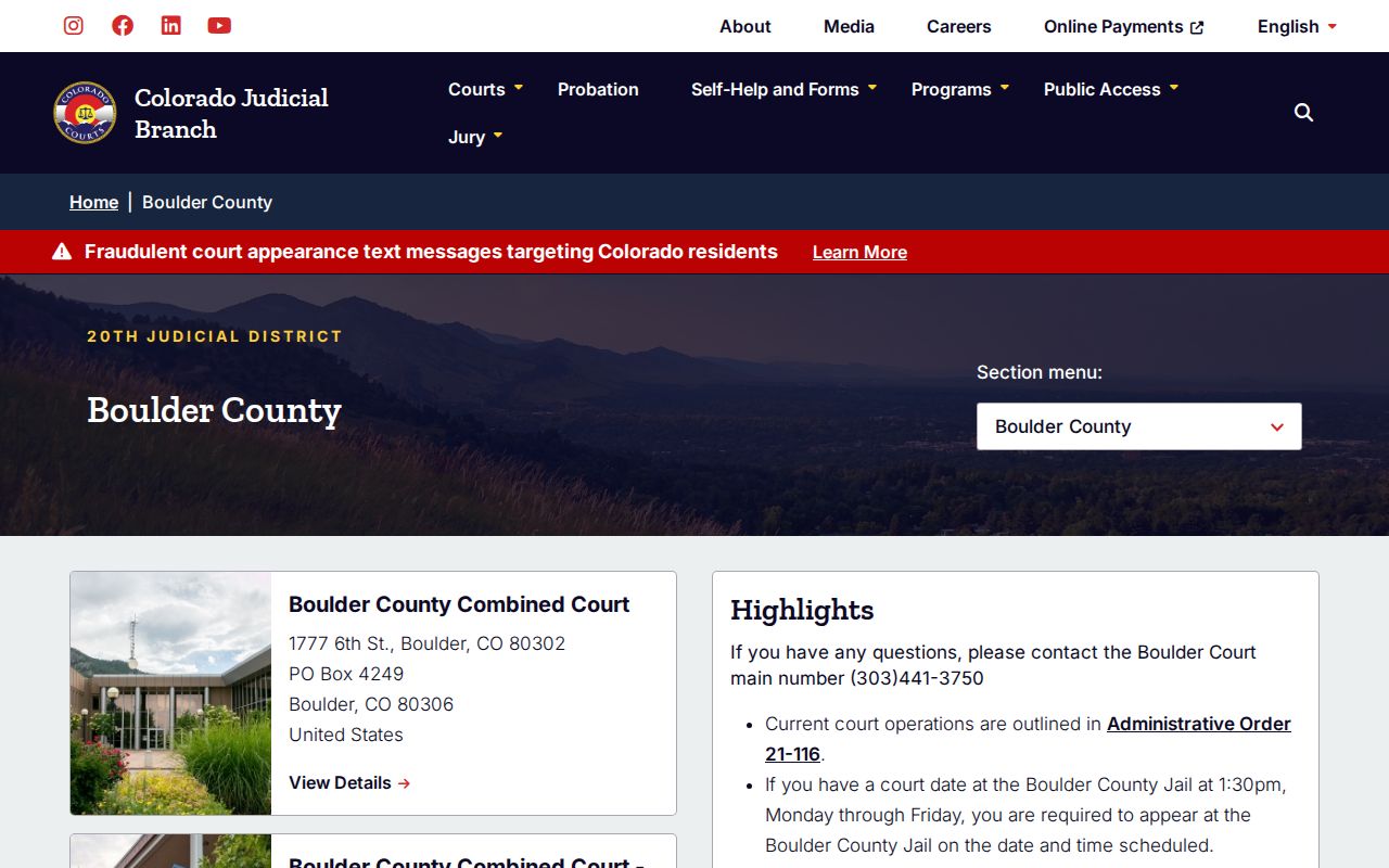 Boulder County warrant records Combined Court information