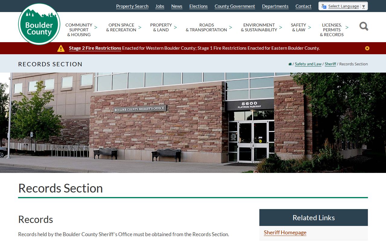 Boulder County warrant records Sheriff request process