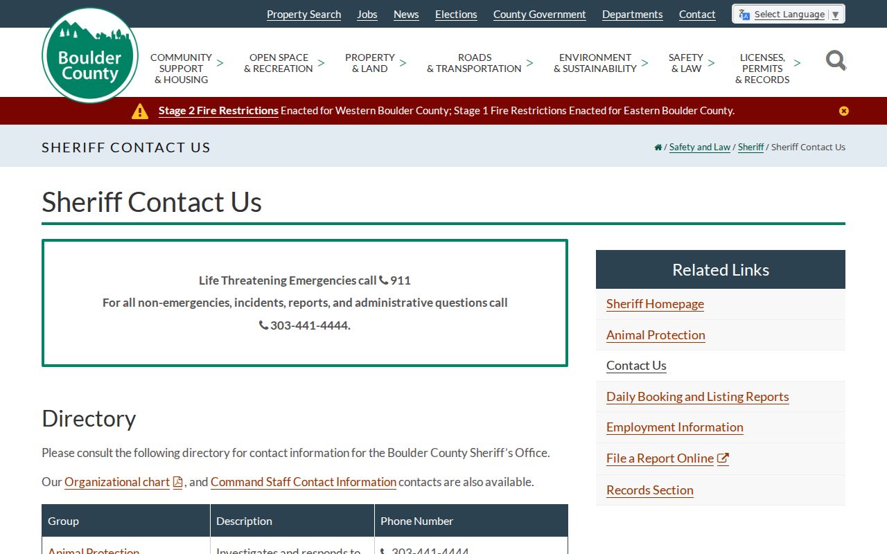 Boulder County warrant records Sheriff contact route
